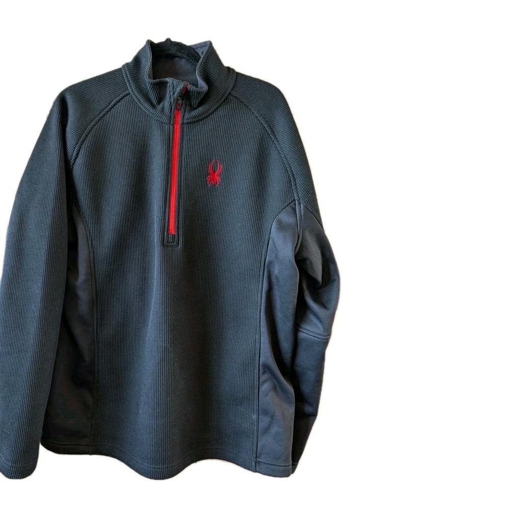 Spyder Mens Pullover Black Size XL 1/4 Zip Red Accents Zipper‎ Spyder Tags